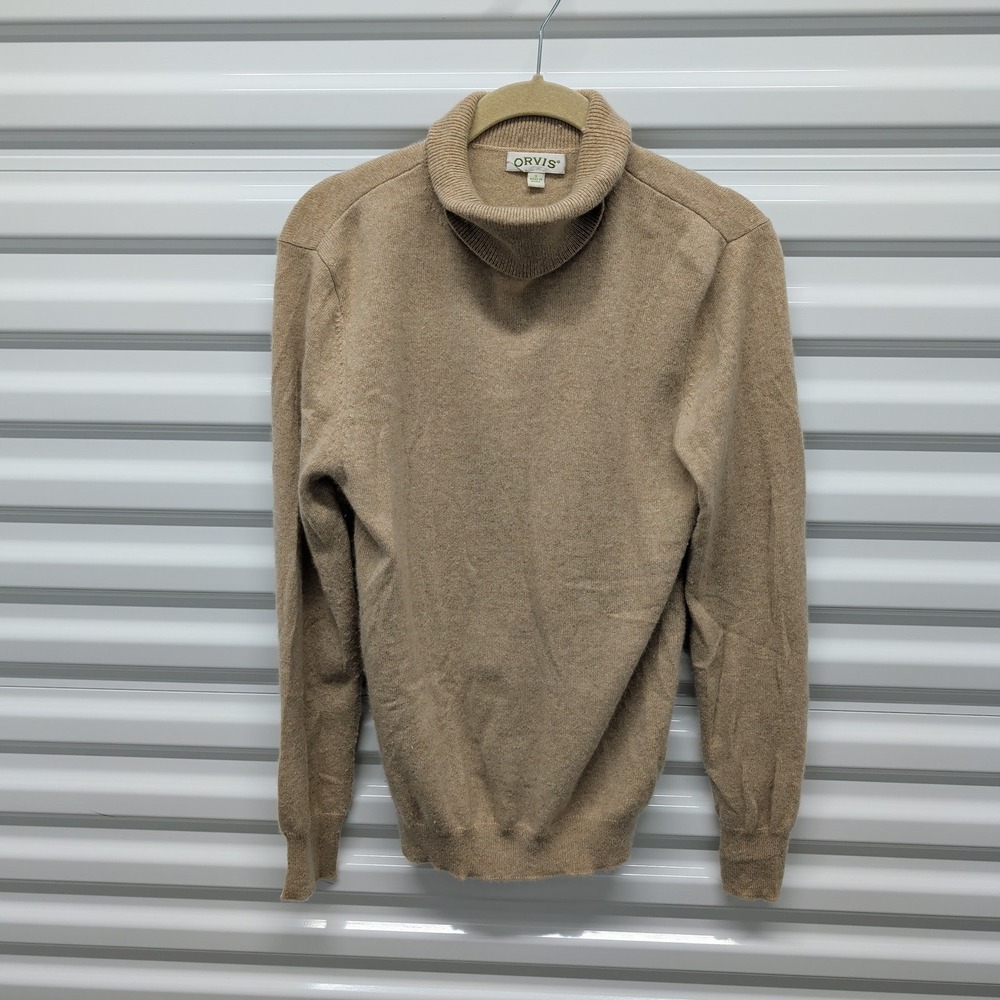 Orvis Sweater Womens Small S Tan Camel 100%‎ Cashmere Turtleneck Knit Pullover